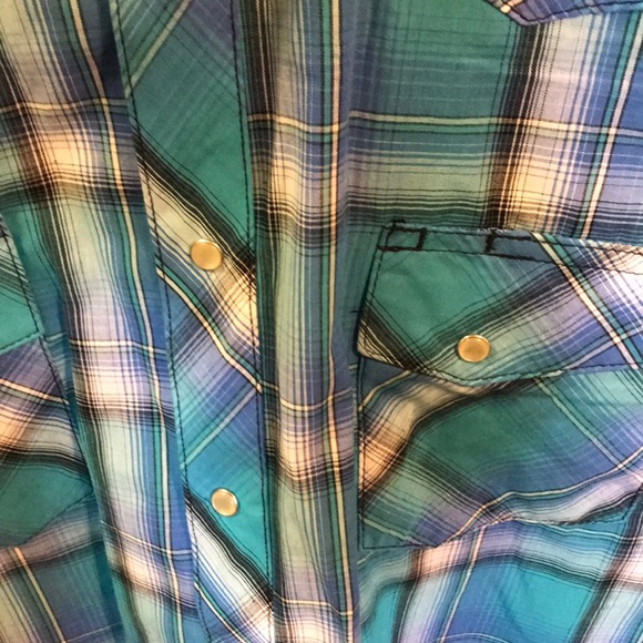 MENS LARGE WRANGLER SNAP BUTTON UP PLAID SHIRT - Picture 3 of 4